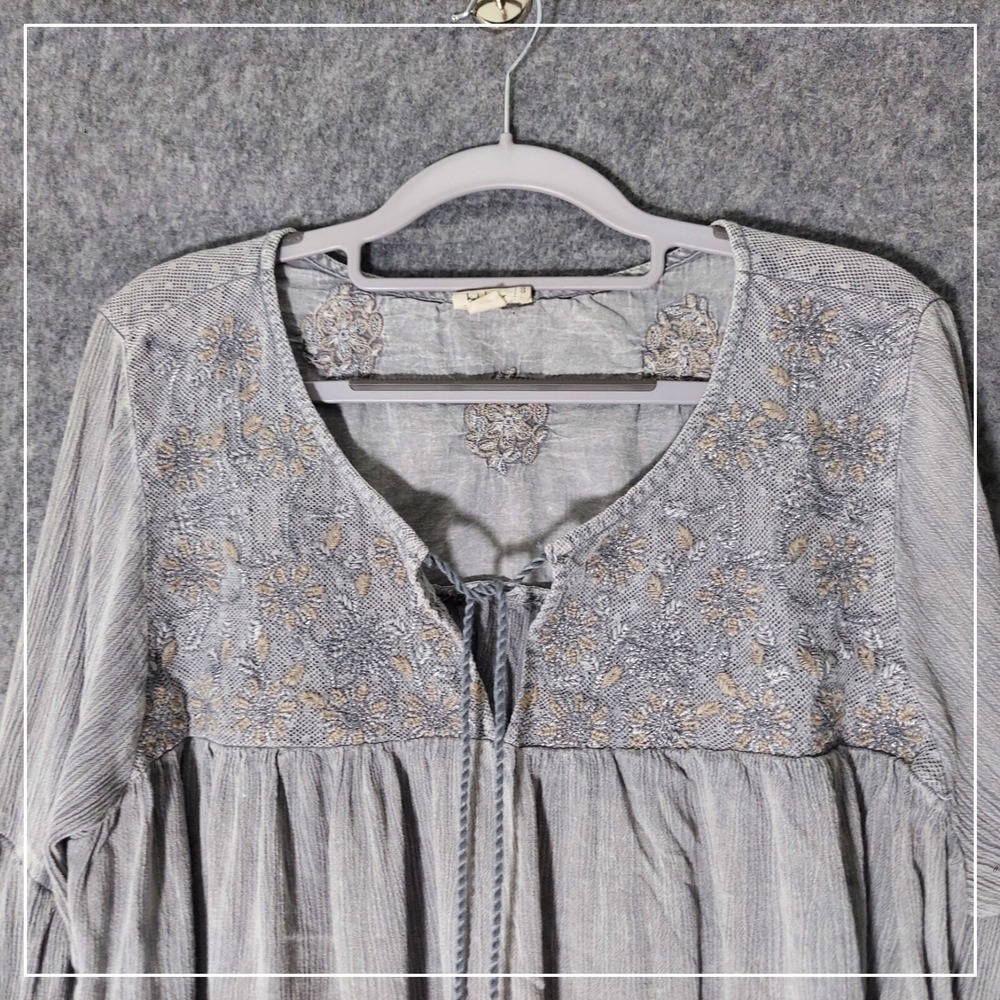 Nicole Miller Tunic M Artelier Crinkle Embroidery Festival Boho mineral Gypsy - Picture 2 of 16
